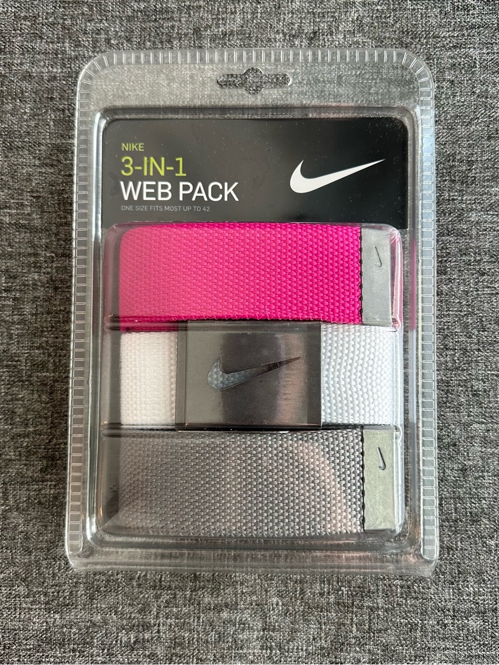 NWT Men's Nike 3 Pack Golf Web Belt 3-In-1 Web Pack Pink Grey White